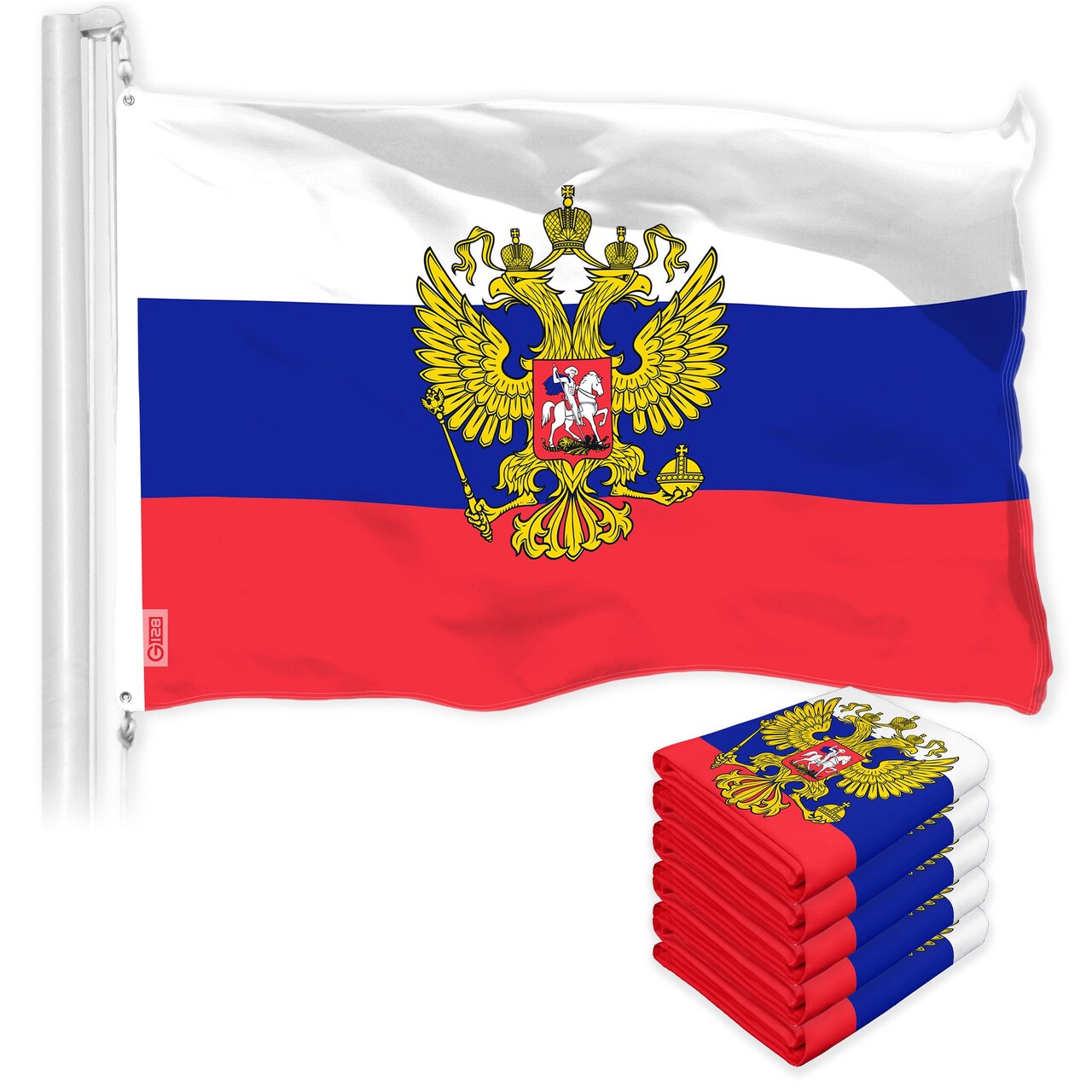G128 5 Pack: Russia Russian Ensign Flag | 3x5 Ft | LiteWeave Pro Series Printed 150D Polyester | Country Flag, Vibrant Colors, Brass Grommets, Thicker and More Durable Than 100D 75D Polyester